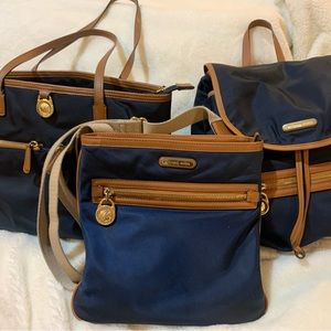 Michael Kors navy nylon purse set